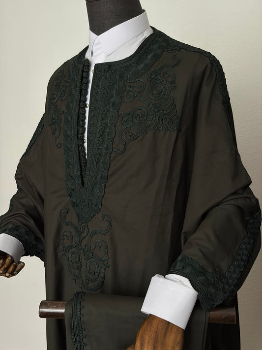 3 Piece Dark Green Jalabiyya Trabelsia