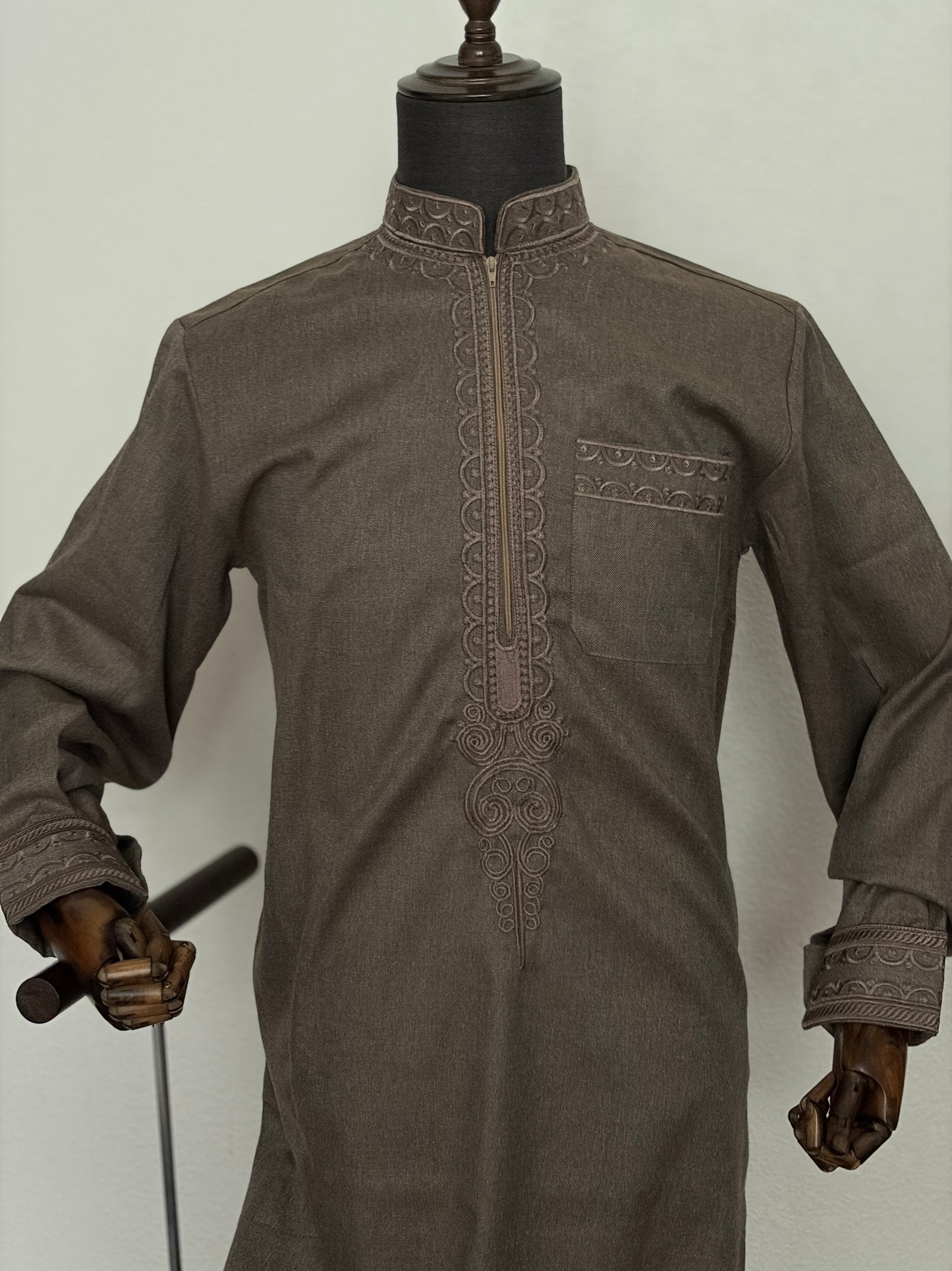 Khaki Syrian Thobe & Waistcoat Set